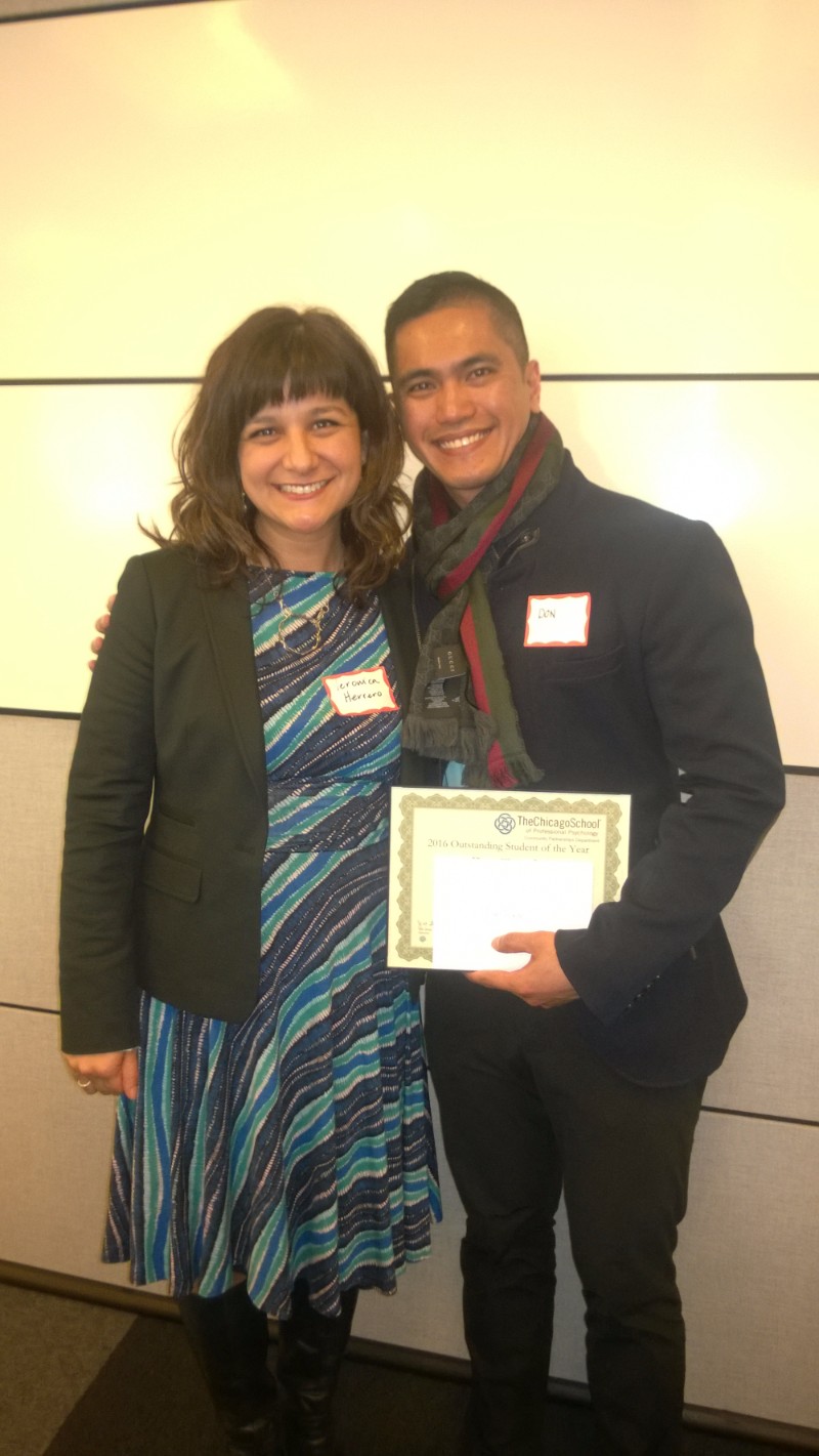 Outstanding Student of the Year - Don Togade, One Million Degrees, pictured with Veronica Herrero